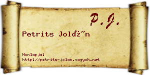 Petrits Jolán névjegykártya